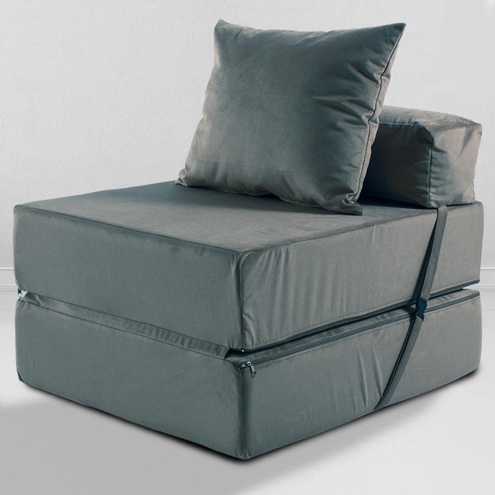 Бескаркасное кресло-кровать, мебельный велюр, сталь